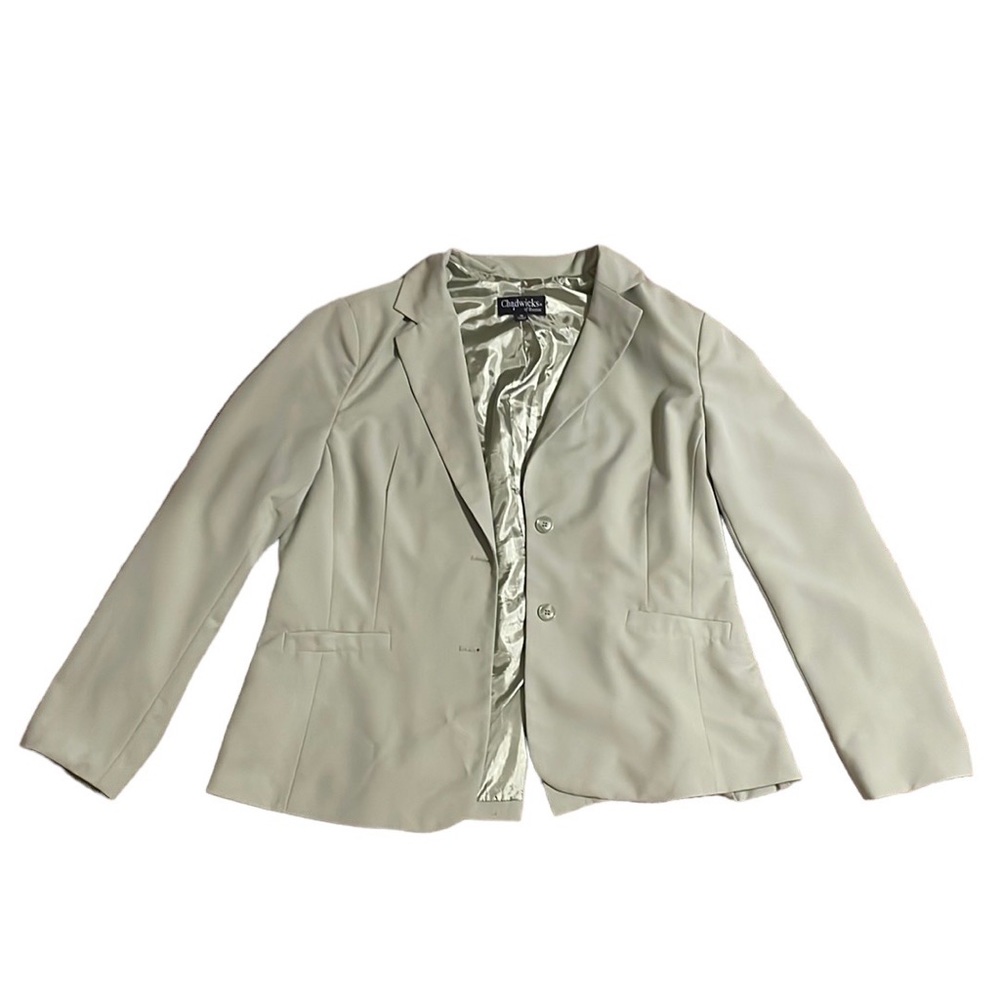 Chadwicks Vintage Sage Green Button Down Blazer With Slit And Marble Details